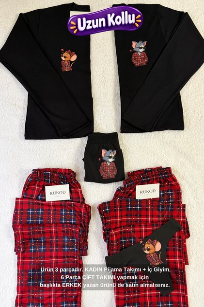 Women's Single Black Long Sleeve Mouse Pajamas and Underwear Set (Women's of the Couple Pajamas)