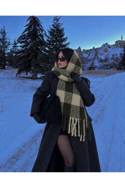 Women's Thick Boucle Khaki Scarf Shawl Sal1284