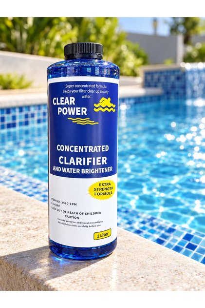 clear power مُنقّي مياه حمامات السباحة - مُعزّز النقاء الفائق لمياه نقية كالكريستال، سريع المفعول وطويل الأمد، يُقلّل من العكارة، يُحسّن أداء الفلتر، آمن لجميع حمامات السباحة 1000 مل