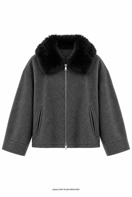 Collar Fur Jacket Anthracite