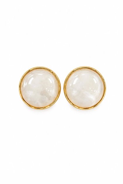 Margo Round Acrylic Stone Gold Framed Steel Earrings - White