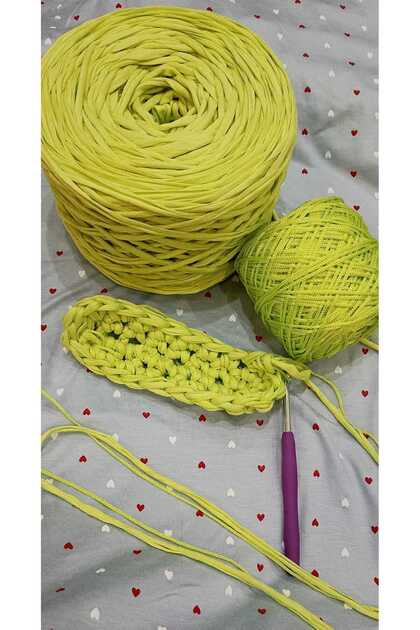 Double Set: 1 Lime Green Combed Cotton Thread 650-700Gr - 1 Polyester Macrame Pistachio Green Glitter 130Gr