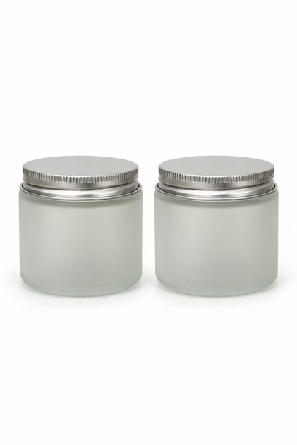 2 Pieces 100 ml Frosted Glass Jars with Silver Metal Lids - Storage for Candles, Cosmetics, and Cotton
