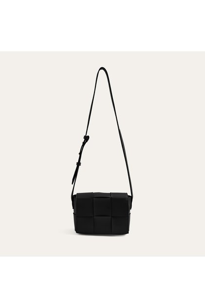 Women's Black Braided Leather Look Shoulder Bag