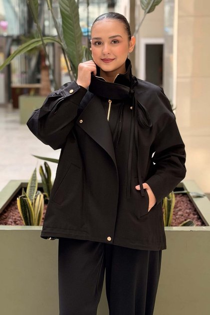 Kahma High Collar Rope Tied Trench Coat