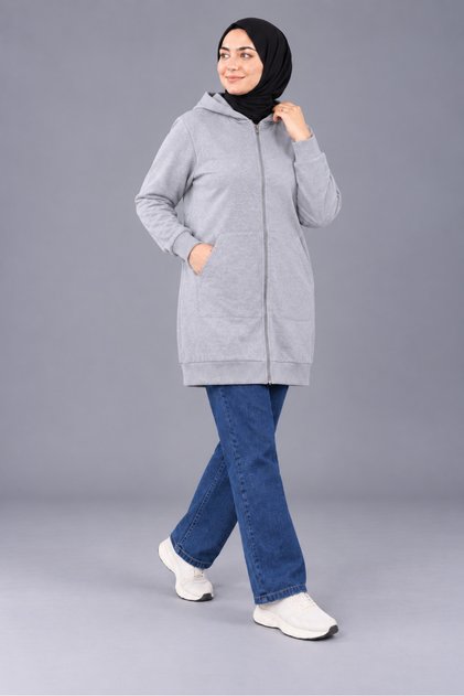 Women's Hijab Hooded Long Zipper Sweatshirt – Large Size Sports Cardigan with Pockets T2-20150