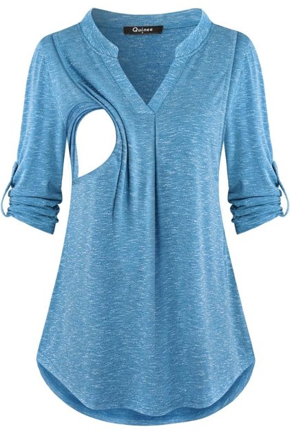Quinee Nursing Tops for Breastfeeding Maternity 3/4 Rolled Sleeve Breastfeeding Shirts for Women