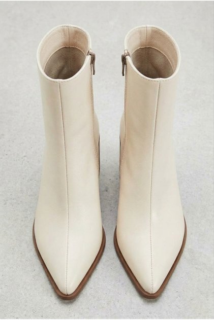 Women's Black Leather Pointed Toe Thick Heel Side Zipper Front Stitched Cut-Off Heeled Comfortable Boots