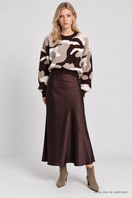 Long Satin Skirt Lgk0008 Aci Brown
