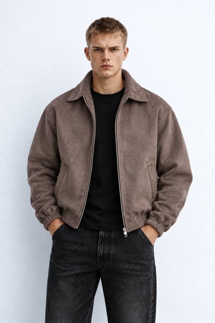 Erkek Oversize Süet Premium Fermuarlı Ceket