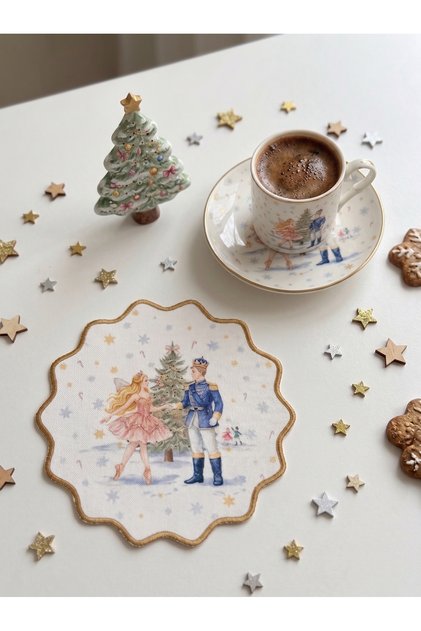 Fairy Tale Ballerina and Prince Embroidered Cocktail Napkin 1 Piece