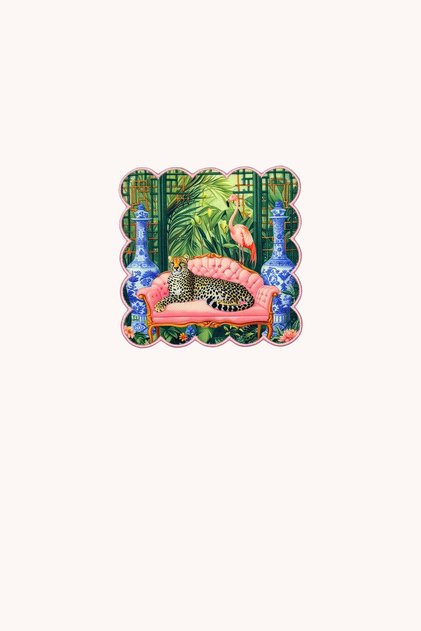Exotic Pet Leopard and Flamingo Embroidered Cocktail Napkin 1 Piece
