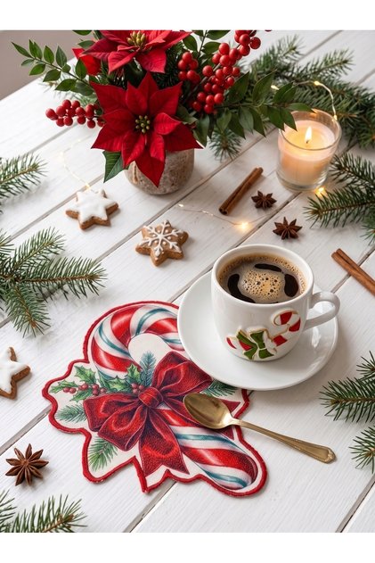 New Year's Collection Candy Cane Embroidered Cocktail Napkin 1 Piece