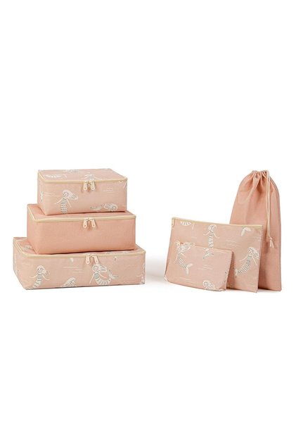 6-piece mermaid-themed kids' room suitcase organizer set