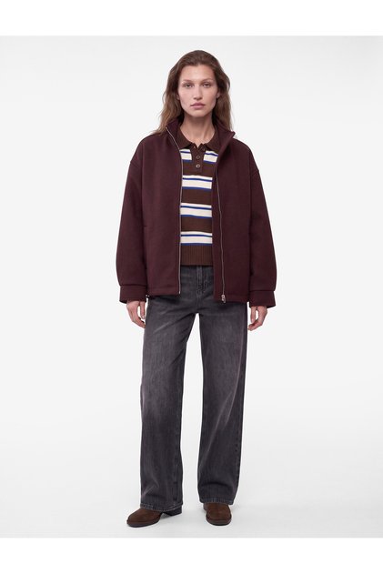 Zippered Long Sleeve High Collar Cashmere Jacket