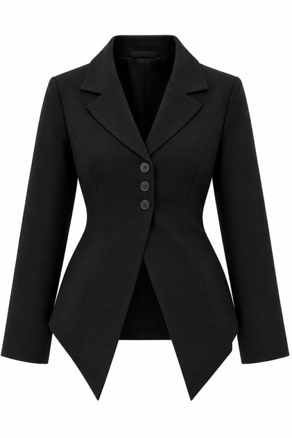 Black Asymmetrical Cut Buttoned Belted Jacket - 2Y3001