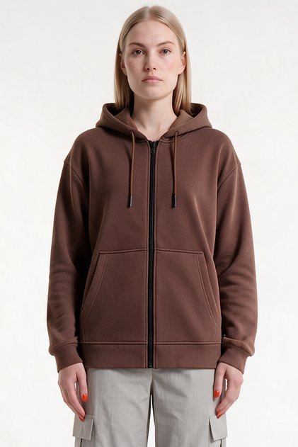 Women's Hooded 3-Thread Fleece Zippered Sweatshirt Jacket