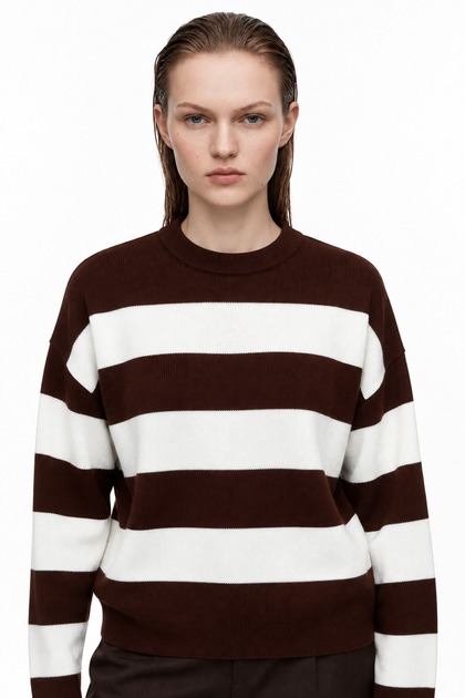 Acrylic Thick Striped Knitwear Crop Sweater
