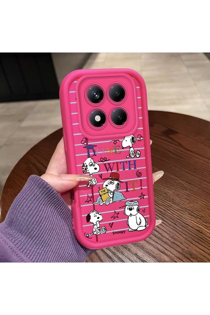 Redmi Note 14 Pro Plus+ 5g Compatible Pink Red Silicone Snoopy Pattern Case Shockproof Camera Protection