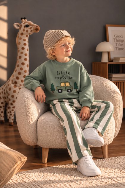 Boys' Printed Long Sleeve Striped Pants 2-Piece Tracksuit Set