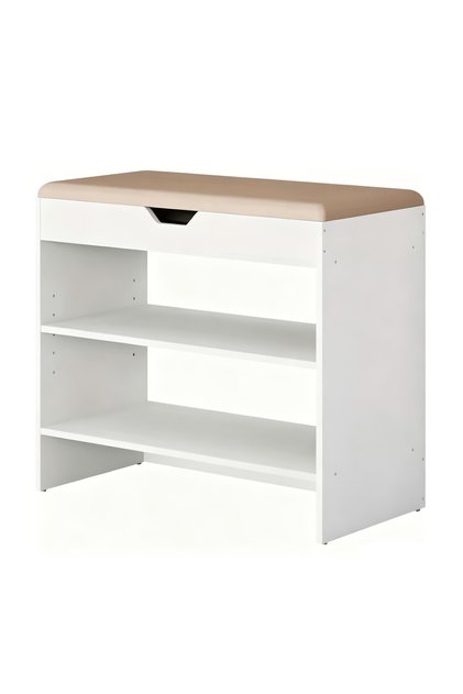 Wooden Shoe Bench with Soft Cushioned Seat, Double Layer Open Shoe Storage Rack, Entry Changing Stool for Home Entrance, Suitable for Living Rooms, Entryways, and Bedrooms(White)