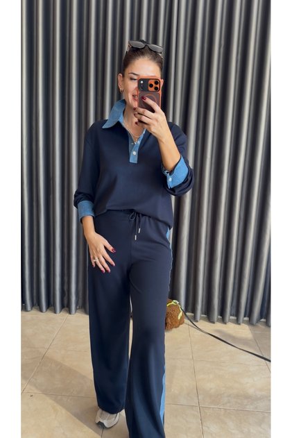 Denim Detaylı Eşofman Takımı