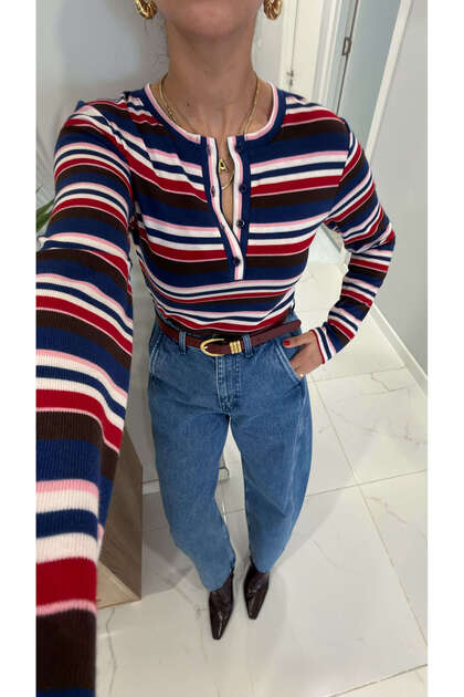 Belliza Navy Blue Red Striped Blouse