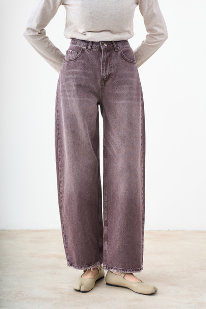 Women's Washed Detail Tasseled Baggy Trousers Brown