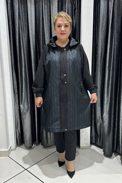 Büyük Beden Kapitone Süet Detaylı Çıkarılabilir Kapüşonlu Kap