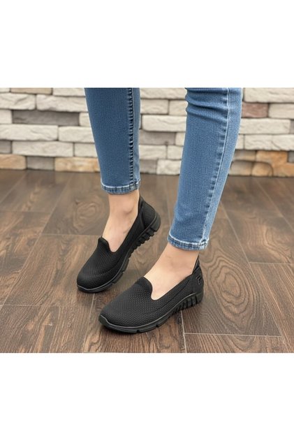 Women's Black Laceless Memory Foam Orthopedic Mother's Daily Ballet Walking Shoes