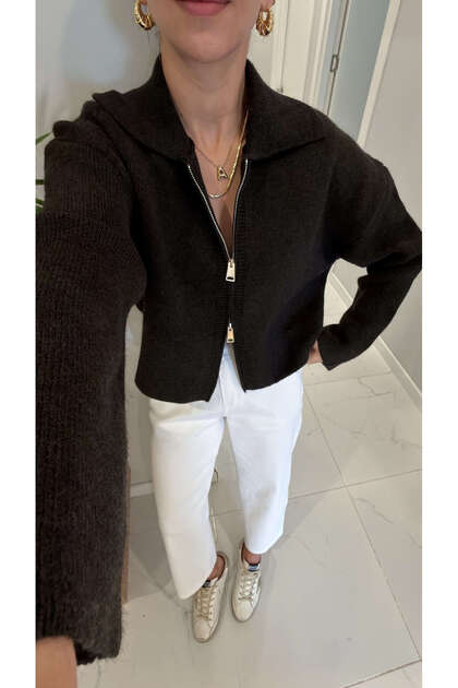 Bonis Brown Double Zipper Cardigan
