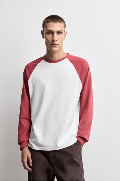 ERKEK Kontrast renkli reglan kol uzun kollu t-shirt