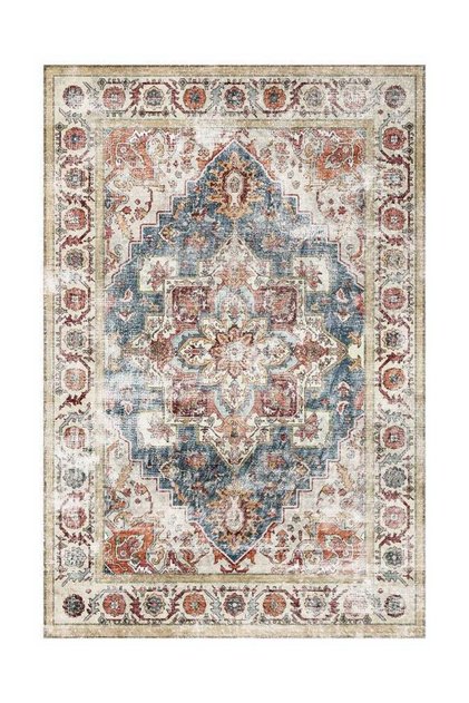Carpet Rug Anti-Slip- Size- 244 x 305 (8 x 10 ft) | Color- Beige & Blue |Boho Chic| Ideal as Carpets for Living room, Bedroom & Office