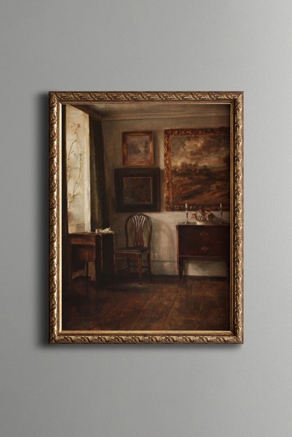Classic Chair in Front of the Table - Vintage Patterned Table - Slim Model