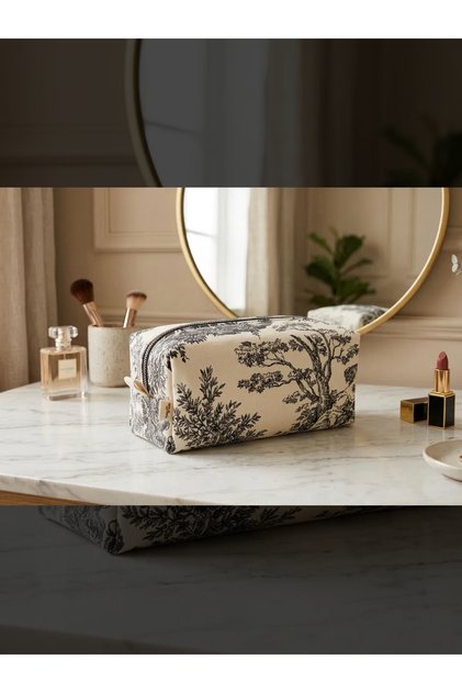 Multi-Purpose Makeup Bag & Organizer 25X11X11 cm – Water-Resistant Duck Linen Fabric, Zippered Cosmetic Bag, Travel & Organizer Bag