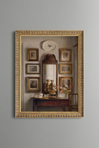 Antique Console under Wall Paintings - Vintage Patterned Painting - Slim Model