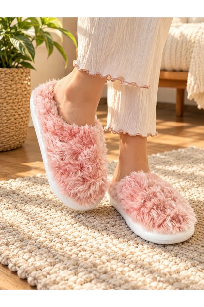 Women's Pink Plush House Slippers Fluffy Soft Furry Indoor Slippers