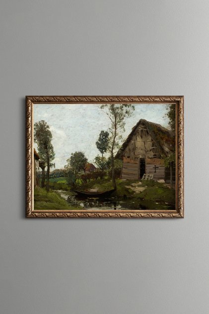 Farmhouse among the Trees - Vintage Patterned Painting - Fine Model