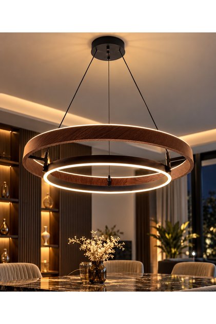 Çağrı Avize Modern Ahşap Görünümlü LED Sarkıt Avize – 3 Renk Seçenekli Salon\mutfak/oturma odası
