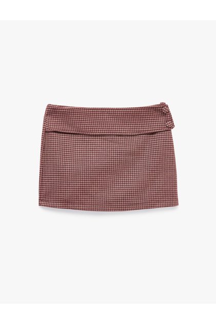Slim Fit Houndstooth Patterned Mini Skirt with Pockets