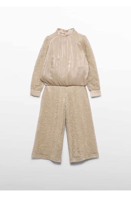 Abel&Lula Girl's Embroidered Trousers Blouse Set Beige 5748