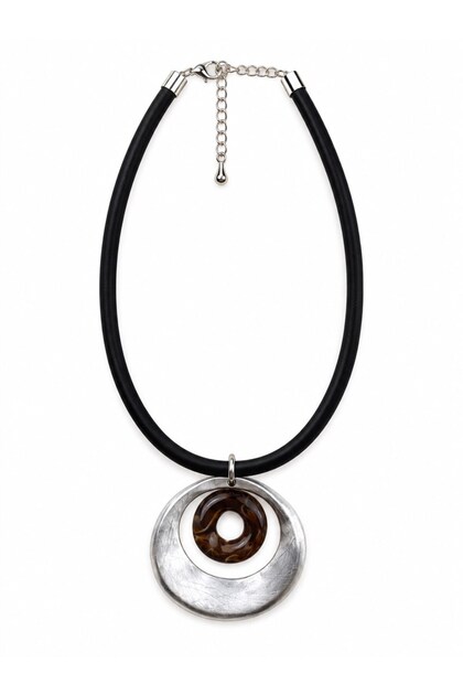 Ring Shaped Silver Leather Cord Necklace