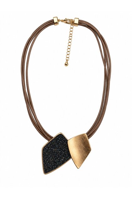 Geometric Plate Detailed Gold Leather Cord Necklace