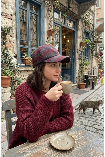 Winter Women's Hat with Visor, Cashmere Fabric