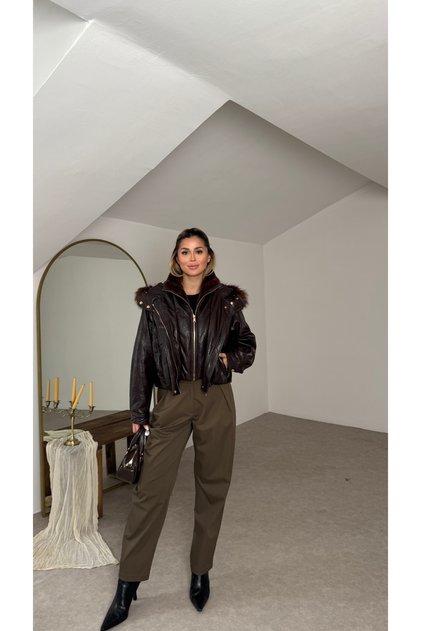 Double Zippered Fur Hooded Coat