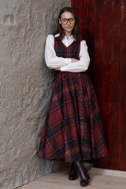 Long Brown Burgundy Flannel Plaid Gilet