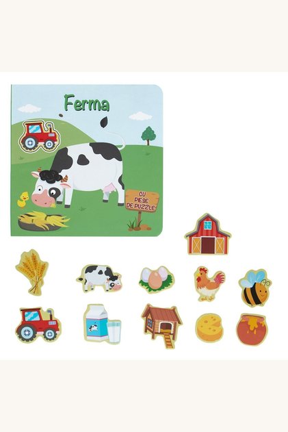 Carte cu povești și piese de puzzle, Animale de la fermă, 16x16 cm