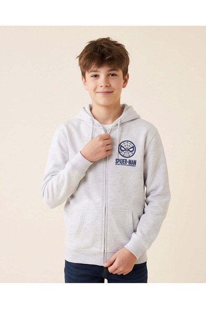 Senior Boys Grey Spiderman Printed Zip Through Hooded Sweatshirt