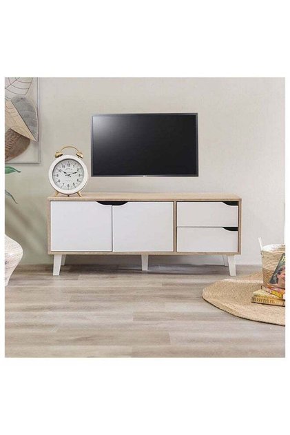 Modesto TV Cabinet For Up To 32 Inches TV Entertainment Modern Design Wall Unit Furniture Wooden TV Stand For Living Room Bedroom TV Rack L 120 xW 40 xH 49 cm Sonoma Oak/White
