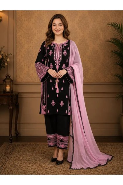 Pink Rayon Embroidered Kurta Palazzo Set - HRT9764-Pink-Size:2XL-44-Inches
